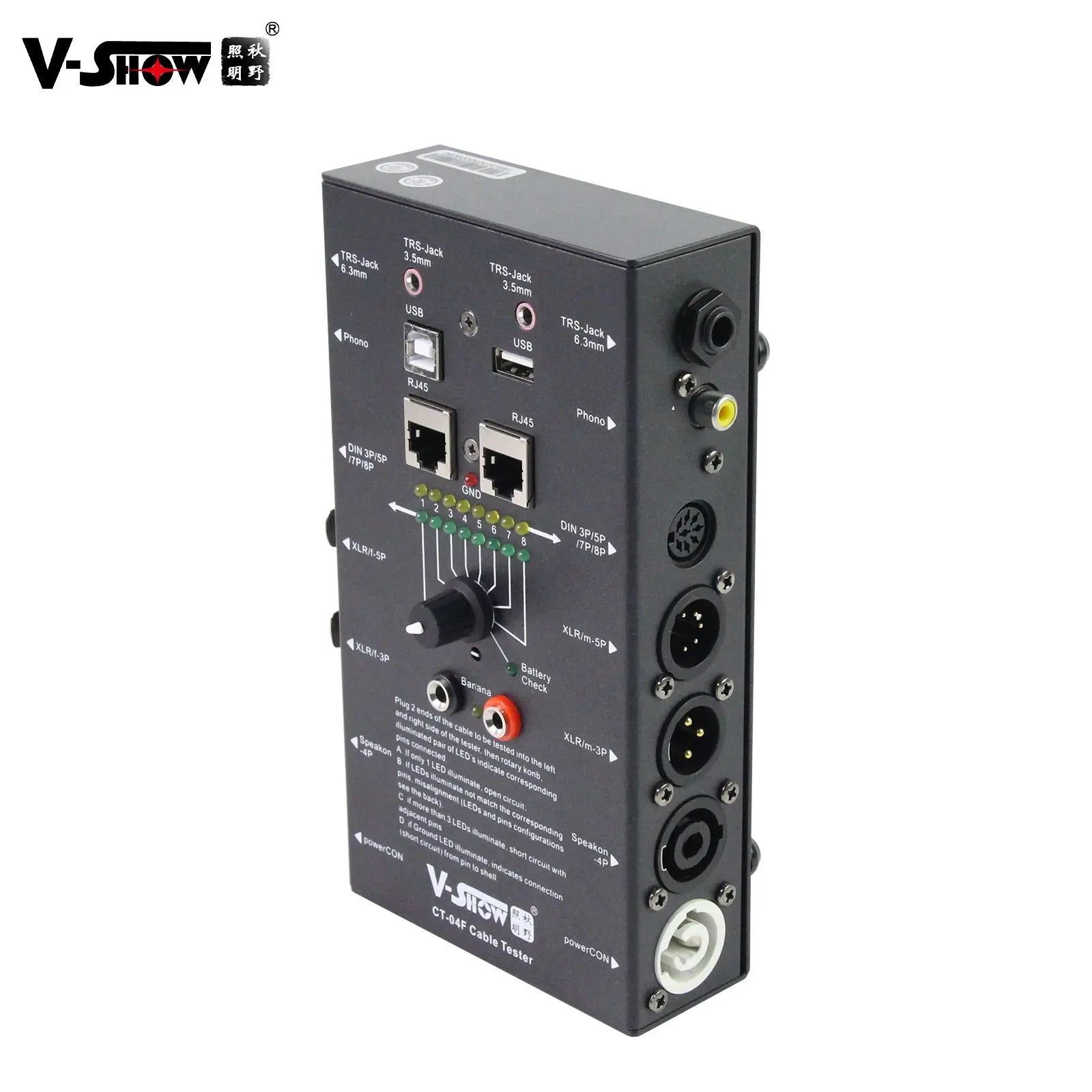 VSHOW CT01 Cable Tester  8 Ways Switch Wire Tracker Accuracy Pro Audio Network Multi Function for 3pin 5pin XLR
