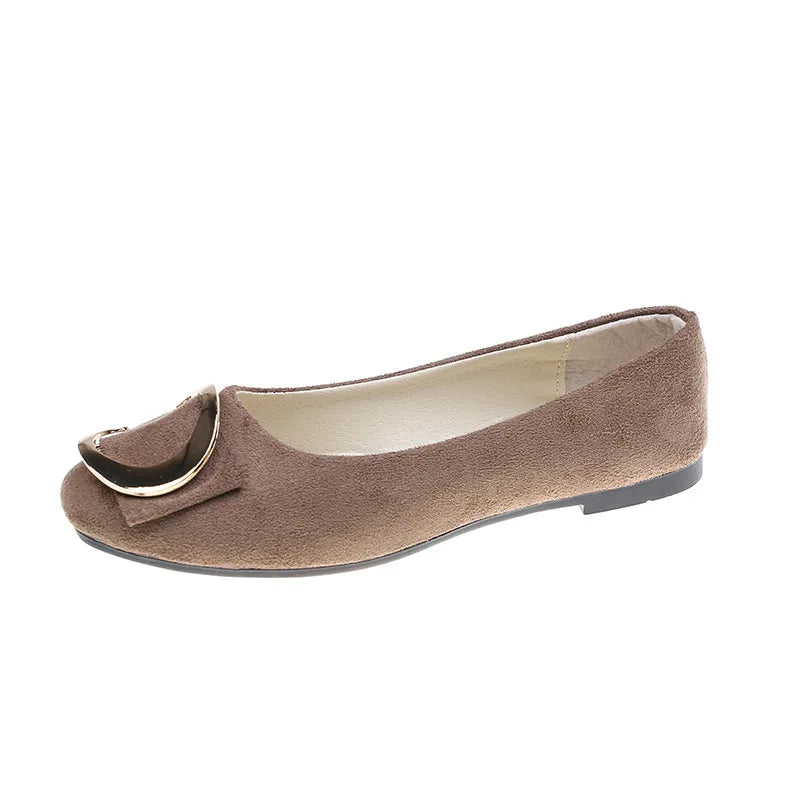 New Women's Square Toe Metal Buckle Trendy Casual Shoes Shallow Mouth Lightweight Women's Flats Solid Colour Fashion Shoes