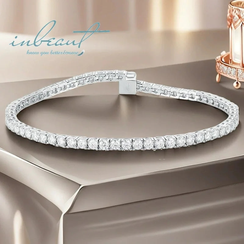 Silver 925 Original Brilliant Cut Diamond Test Past 3mm D Color VVS1 Moissanite Tennis Bracelet Adjustable Chain Fine Jewelry