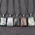 2026 Moss Agate Pendant with Clip Square Slice Pendant Natrual Raw Gemstone Boho Crystal Jewelry for Gifts