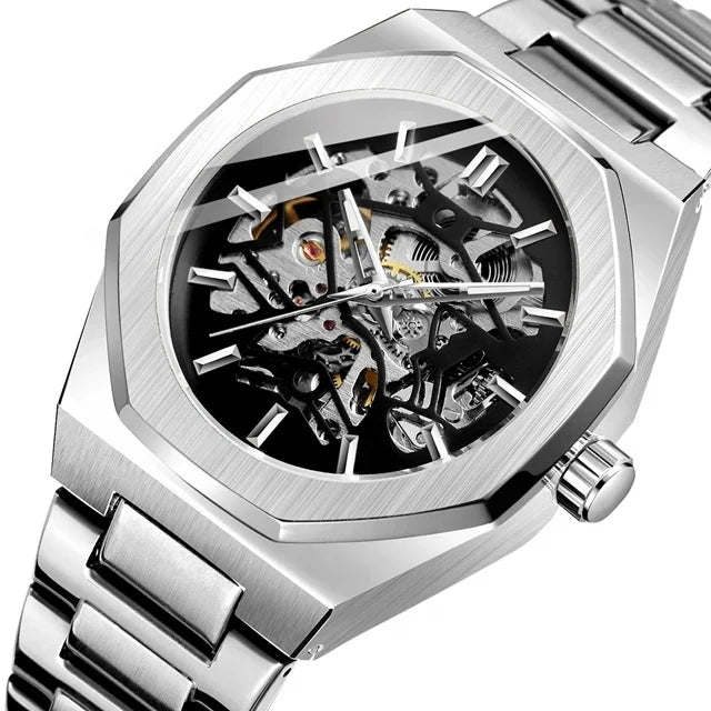 FORSINING Business Style Luxury Mens Montres Mechanical Skeleton Automatic Stainless Steel Watch