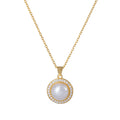 Micro Pave CZ  Rounded Freshwater Natural Pearl Necklace