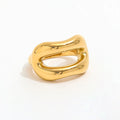 High End 18K Plain Gold Lip Stylish Chunky Rings Double Layer Stainless Steel Trendy Simple Gold Plated Jewelry