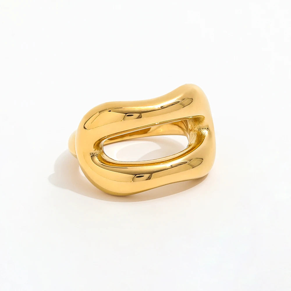 High End 18K Plain Gold Lip Stylish Chunky Rings Double Layer Stainless Steel Trendy Simple Gold Plated Jewelry