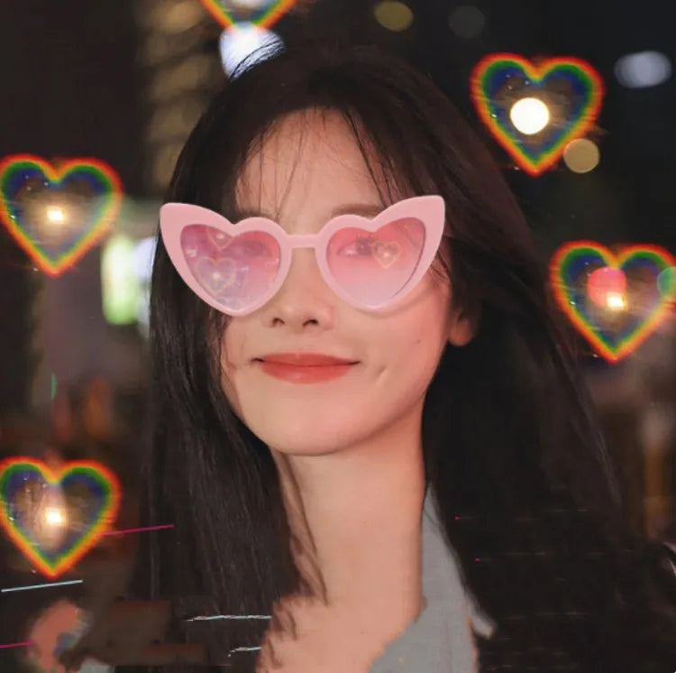 Flower Colorful Sun Protection Peach Heart Eyewear Glitter Crystal Sunglasses Peach Heart Shaped Effect Diffraction Glasses