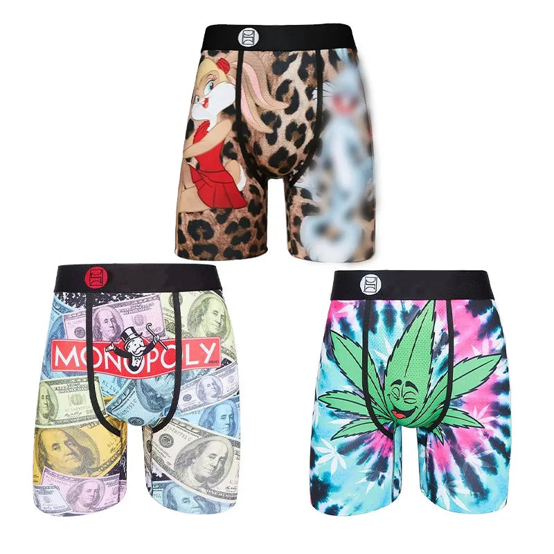 Wholesale Mid-Rise Men's Long Sports Underwear Digital Printing Five-Point Four-Corner Pants in Milk Silk Fabric ODM Supply