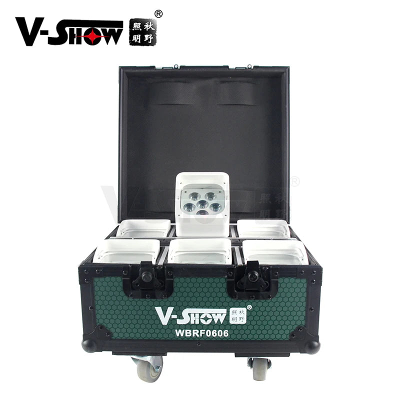 VSHOW WBRF0606 6pcs 18w RGBWA+UV 6 in 1 Led Par Light Wireless Battery Wedding Uplight  6pcs With case