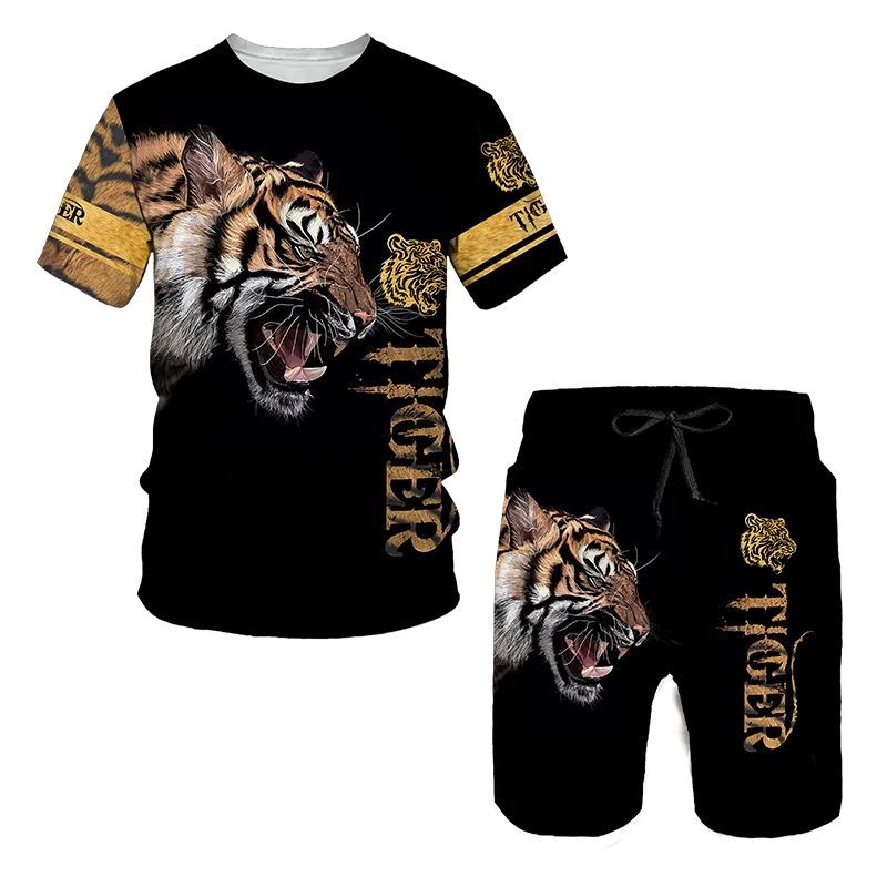 Fitspi the Tiger 3d Printed Women Men's T-shirts Sets Fashion Tracksuit Tops Shorts Sport Leisure Summer Male Suit