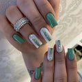 Wholesale Custom Private Label Luxury Square Design Green White False Press on Nails
