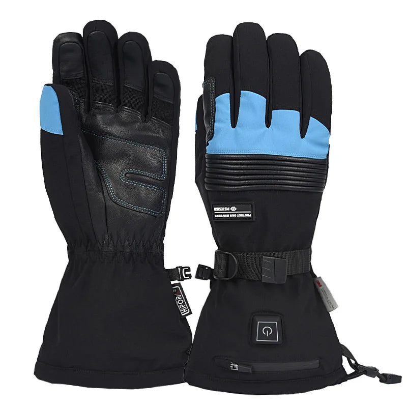 Leather Palm Heated Gloves Rechargeable Battery Heated Ski Gloves Waterproof Snowboard Electric Heating Gloves