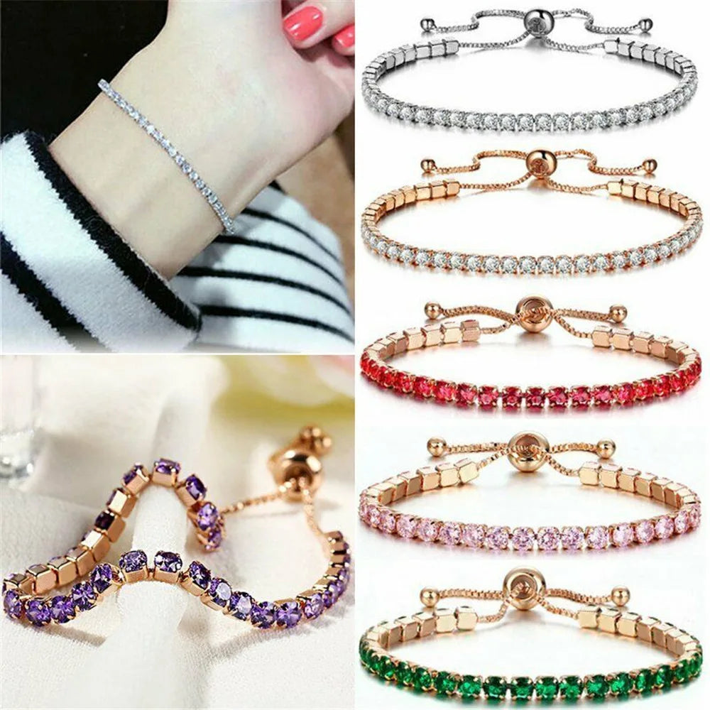 Fashion Trendy Gold Plated Alloy Moissanite Tennis Bracelet for Anniversary