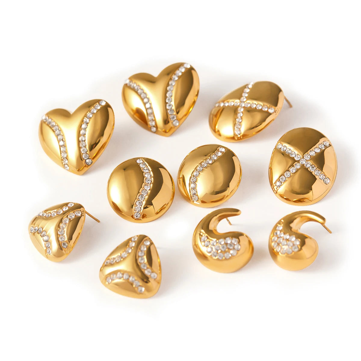 J&D Hot Sale 18K Gold PVD Waterproof Stainless Steel Jewelry Smooth Statement Earring Set Women Gift