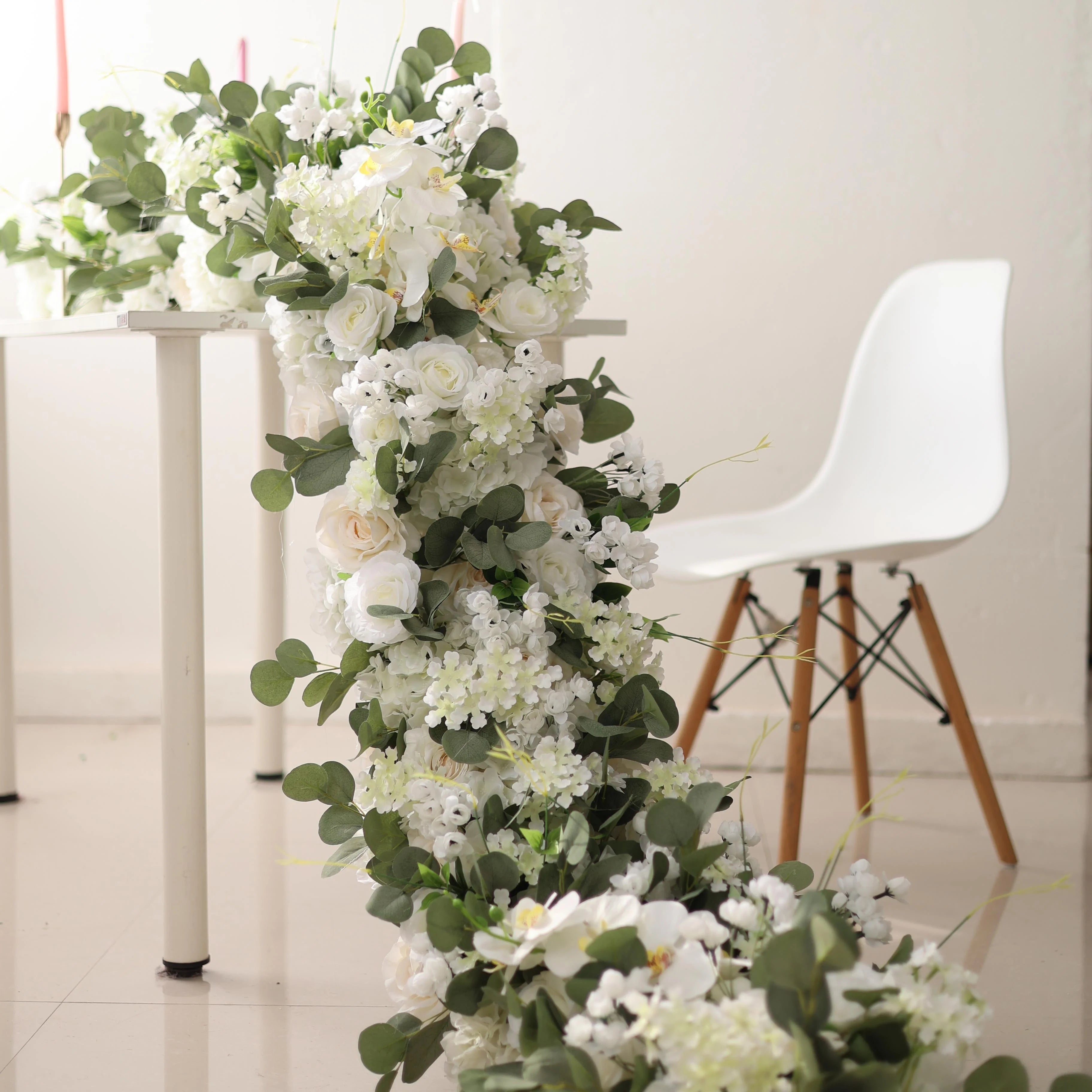 Best Seller New Design White Wedding Decoration Table Artificial Silk Flower Runner Row Centerpiece