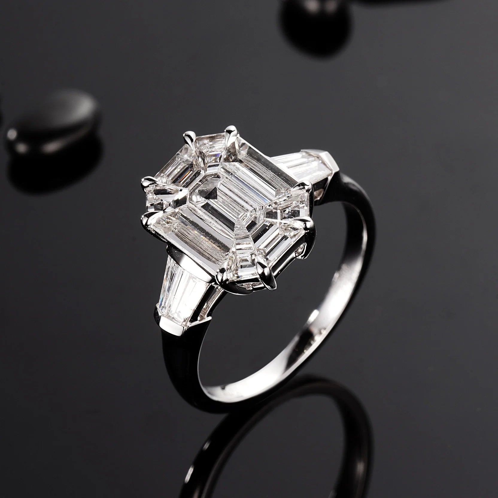 H&F Original 1.45 Carat Engagement Natural Diamond Solitaire Ring Emerald Cut 18K Gold for Men for Wedding and Party
