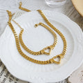 18k Gold Stainless Steel Heart Jewelry Chain Bracelet and Necklace Set for Woman