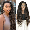 FH Brown Highlight Dreadlock Twist Braided Wigs Locs Crochet Curly Synthetic Full Lace Knotless Box Braided Wig for Black Women
