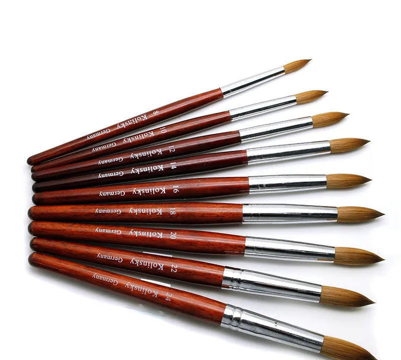 Customized logo Manicure Kolinsky Hair Red Wood Handle Round Head Acrylic Powder Nail Art Brush for Nails Tool