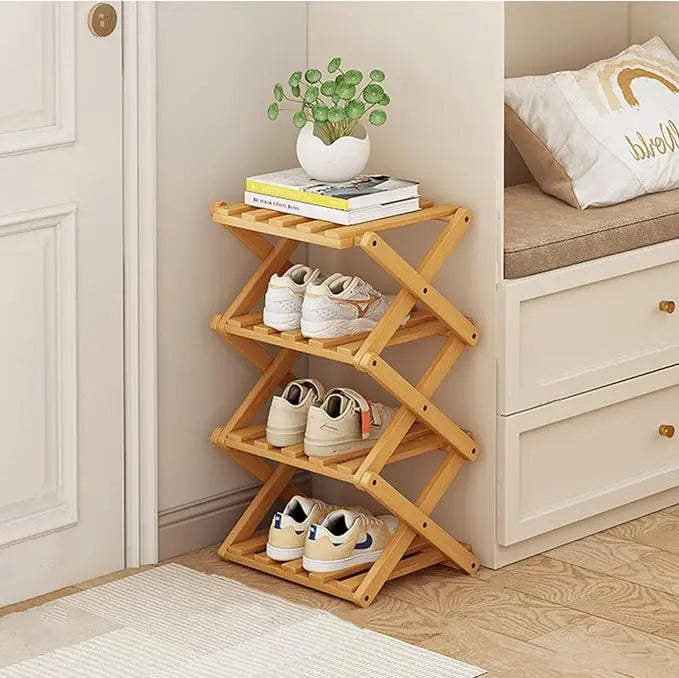 Bamboo Foldable Shoes Rack Organizer Free Standing Shelf Storage Organizer Entrance Shoe Rack