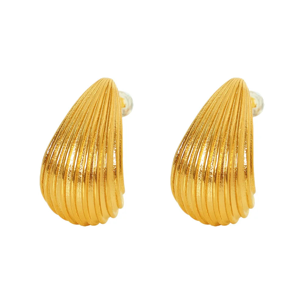 Jietao Stainless Steel Latest Gold Earrings 18k Real PVD Coating Jewelry Ladies Water Drop Textured Earrings Jewelry