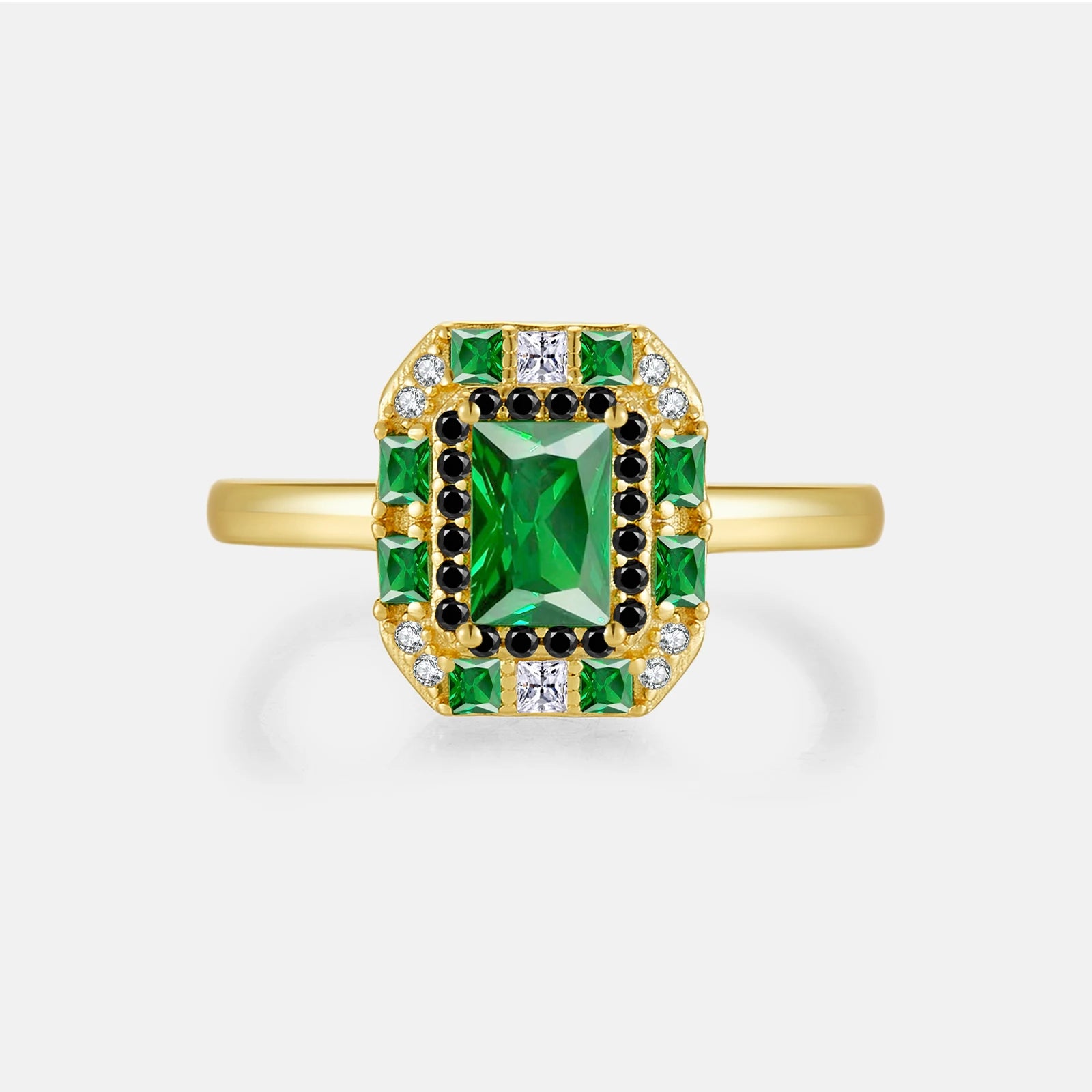 FUAMAY 925 Plata Anillos Square Rings Sterling Silver Pave Emerald Eternity Rings Woman