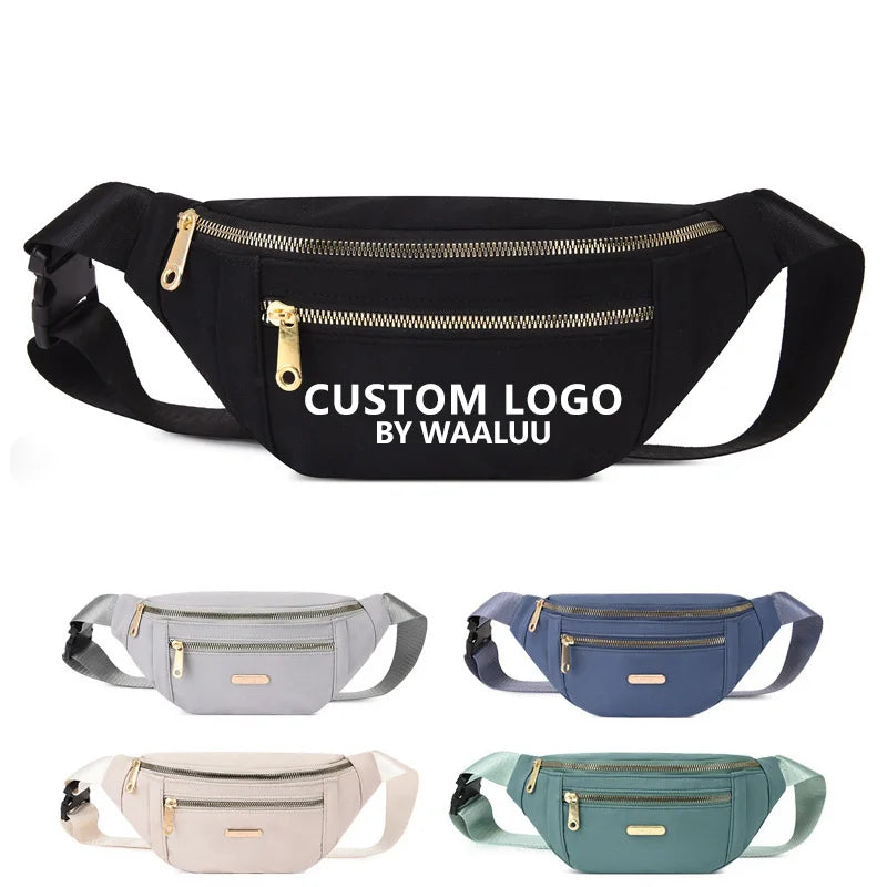 Custom Logo Designer Large Capacity Female Waist Packs Oxford Adjustable Buckle Fanny Bags Women Chest Bag Zipper Belt Bags