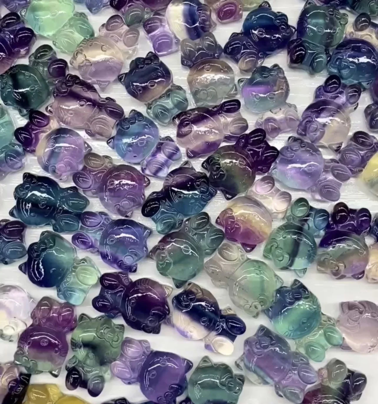 Wholesale Natural Stones Carved Cat rainbow Fluorite Hello Kitty Pendant