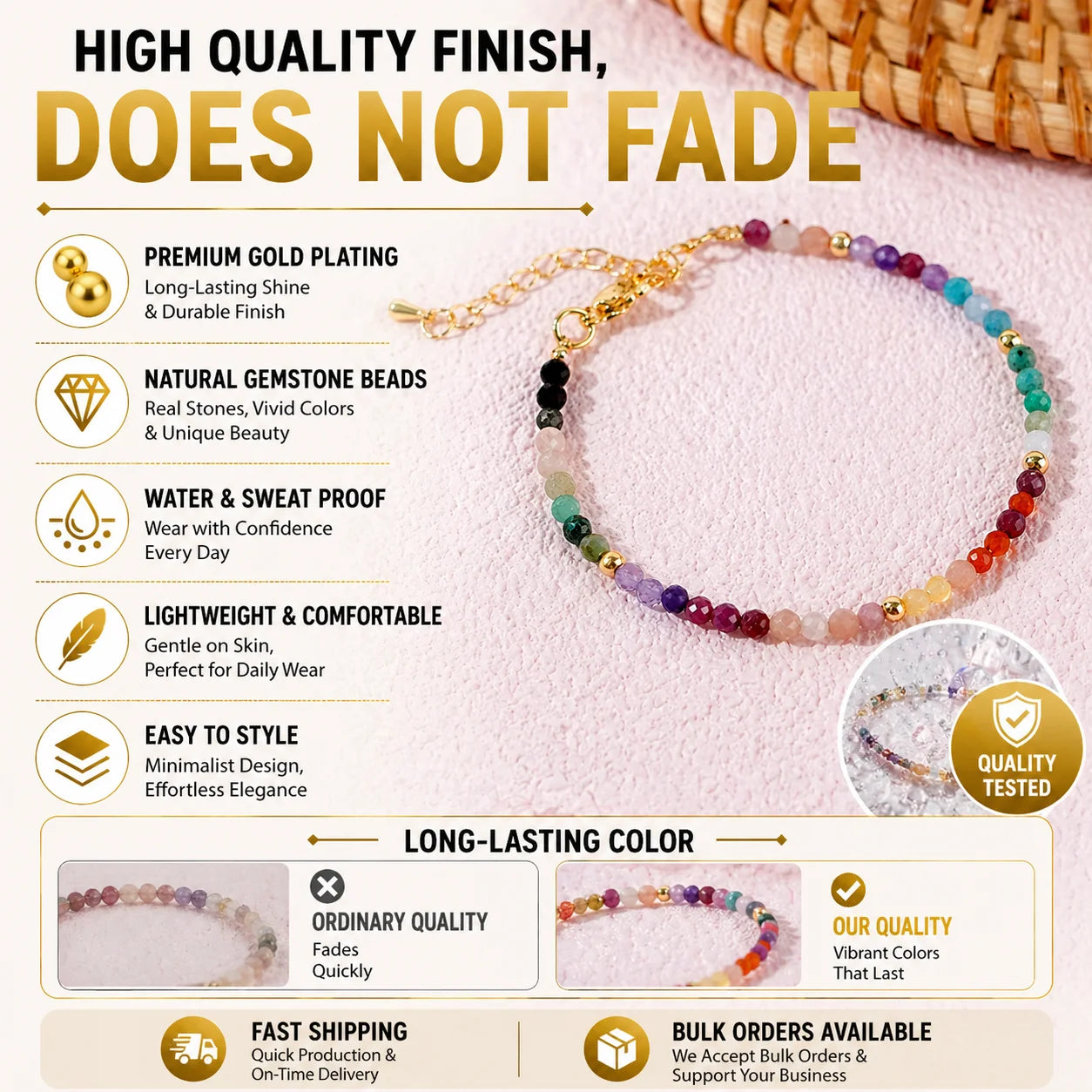 Go2boho 2025 Valentine's Day 18K Gold Plated Multicolored Gemstone Delicate Jewelry Beaded Bracelets for Women New Year's Gift