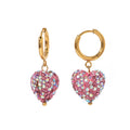 Fashion 18k Gold Stainless Steel Purple pink Rhinestone Earrings Women's Charm Heart-shaped Pendant Earrings Jewelry Wholesale