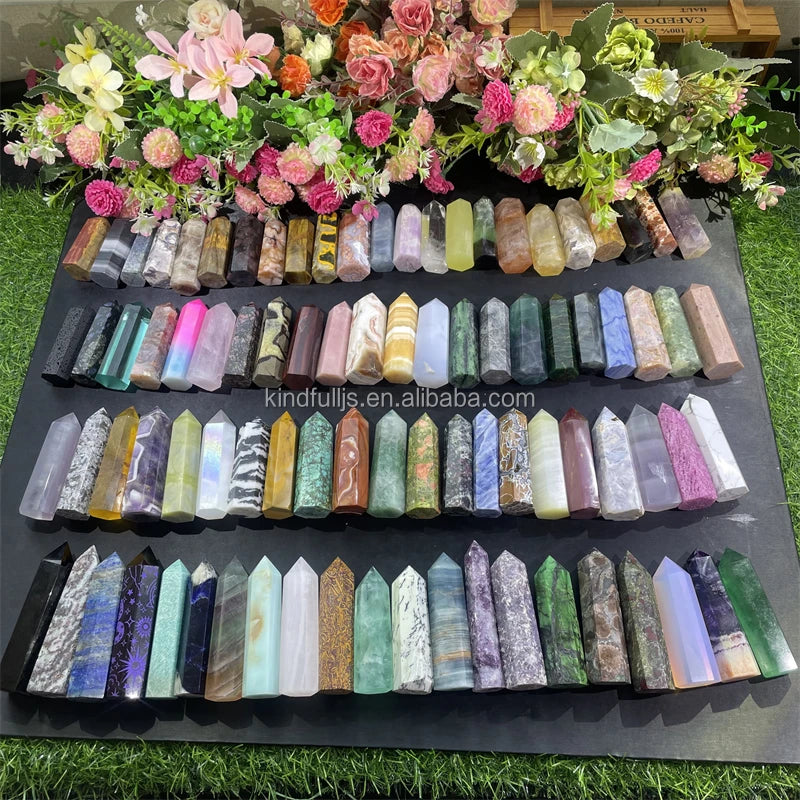 Mixed Materials Crystal Point Natural Reiki Stone Sodalite Rose Quartz Tower for Healing