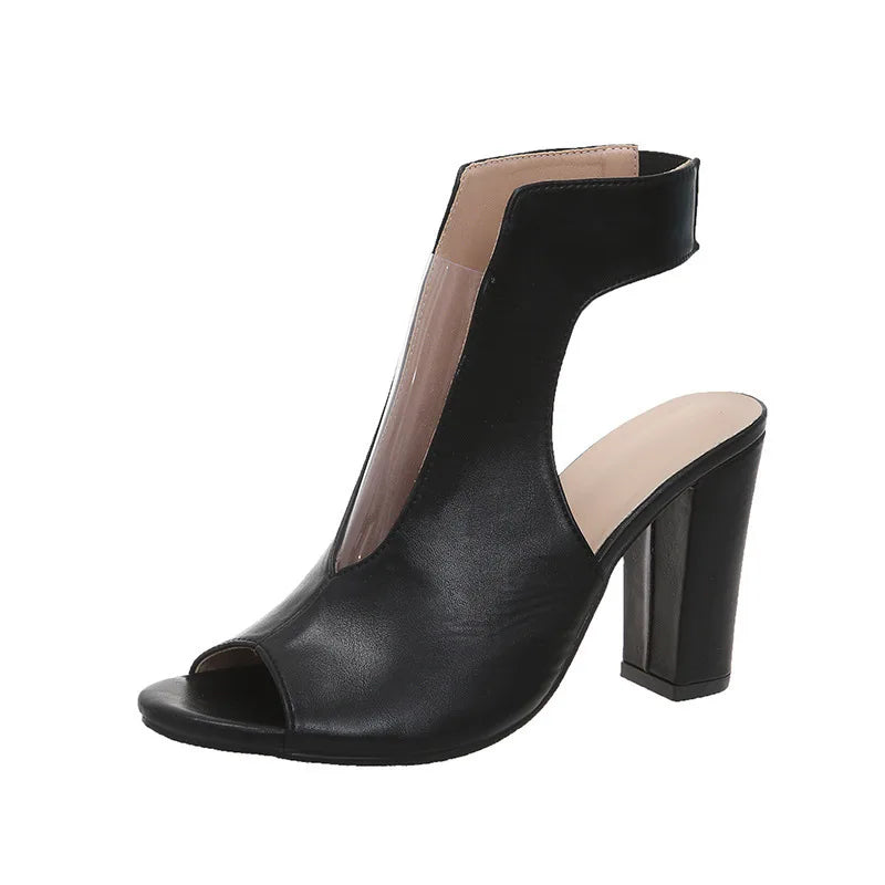 Cut-out Sandals Plus Size Hook and Loop Adult Women's Casual Shoes with Thick Heels and Summer Non-slip and Breathable