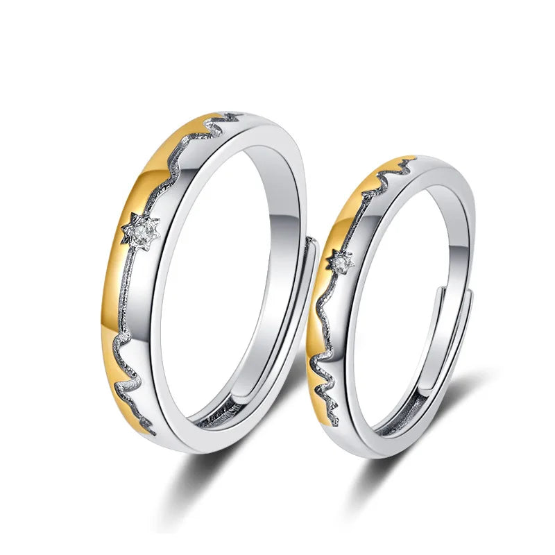 Fashion Simple Opening Wedding Heartbeat Ring Minimalist Silver Color Adjustable Couple Rings for Men Women Engagement Jewelry
