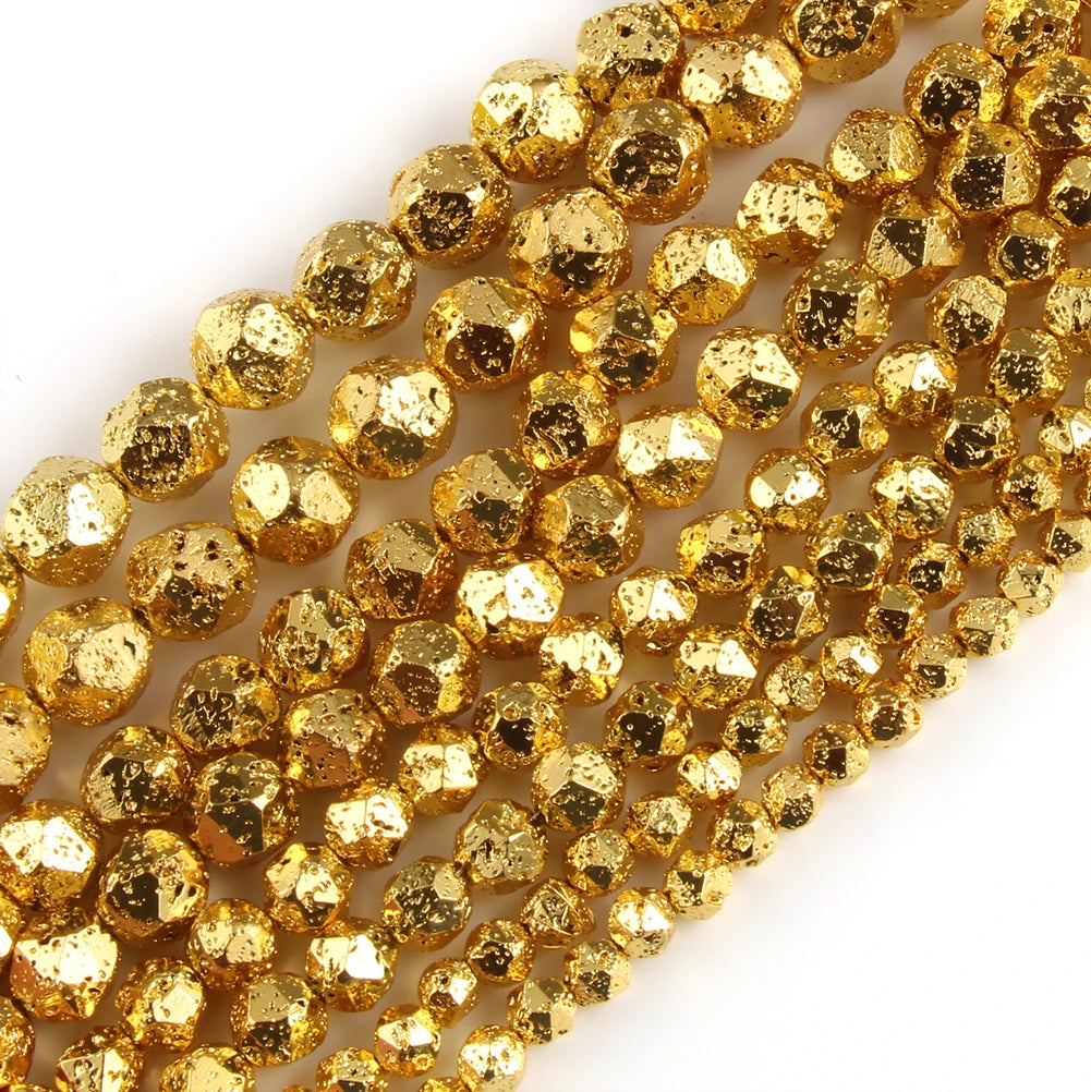 Wholesale 6/8/10/12MM Faceted Natural 18K Gold Plated Volcanic Lava Beads for Jewelry Making DIY