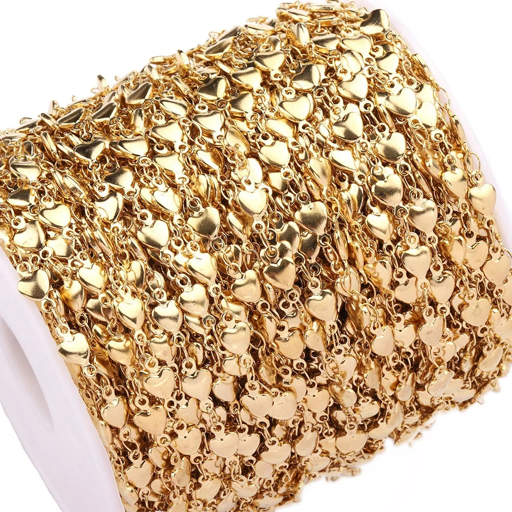 Waterproof PVD Gold Plating Stainless Steel Heart Necklace & Bracelet Chain Necklace Sold by Meter