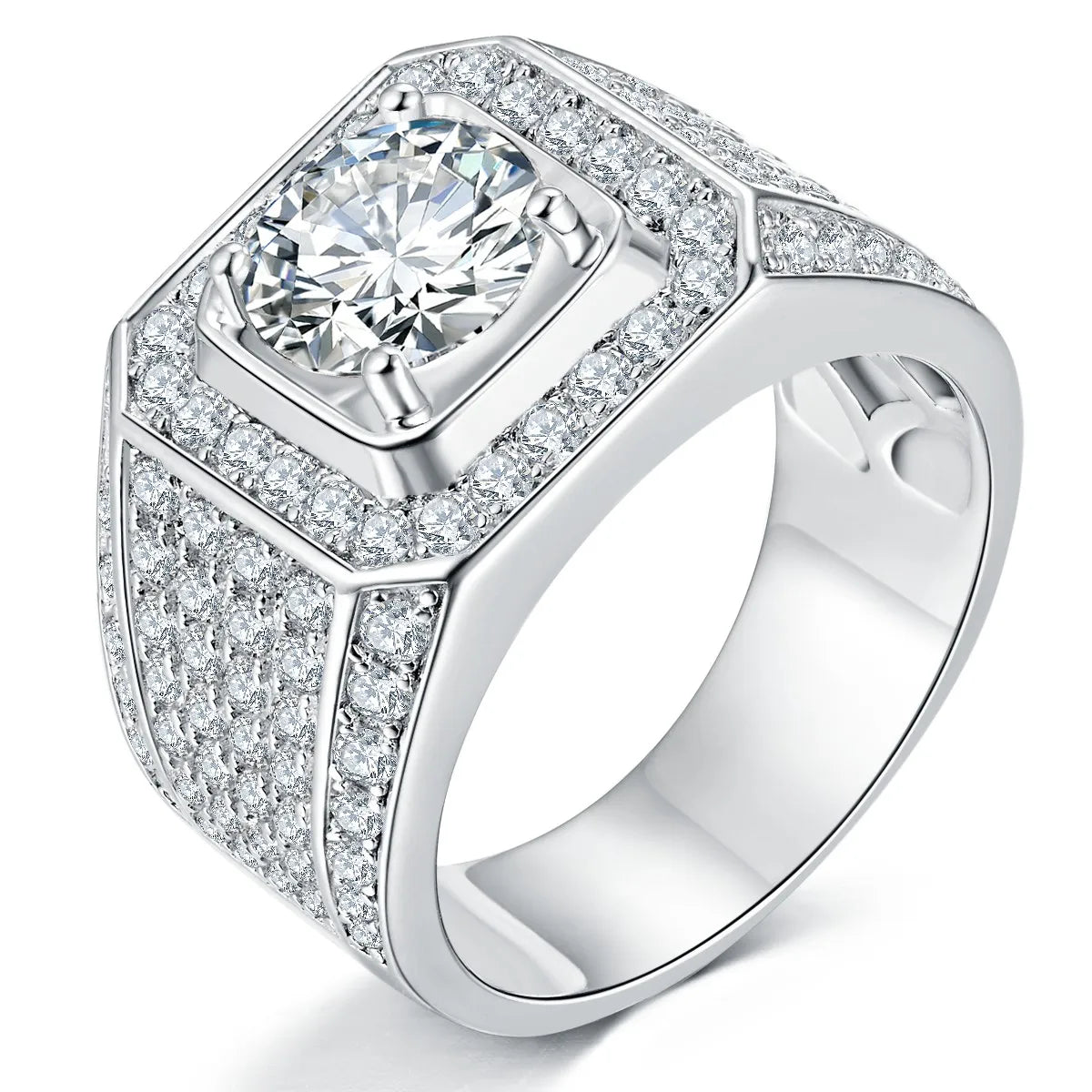 Man Moissanite Ring 1ct 6.5mm Round Brilliant Cut Moissanite 925 Sterling Silver Moissanite Man Ring