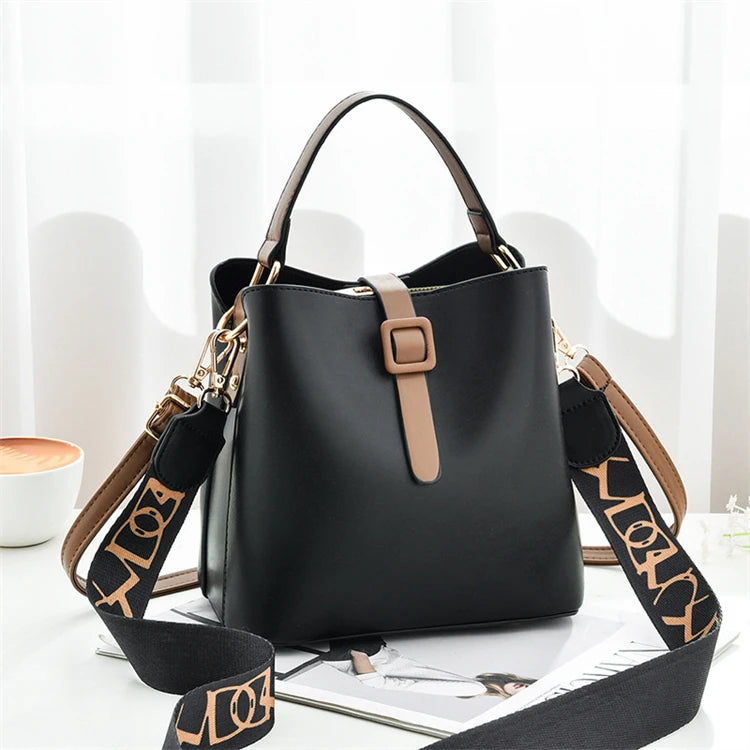 Korean Style Fashion Brands Trend Top Leather Black Luxury Bucket Women Hand Bags