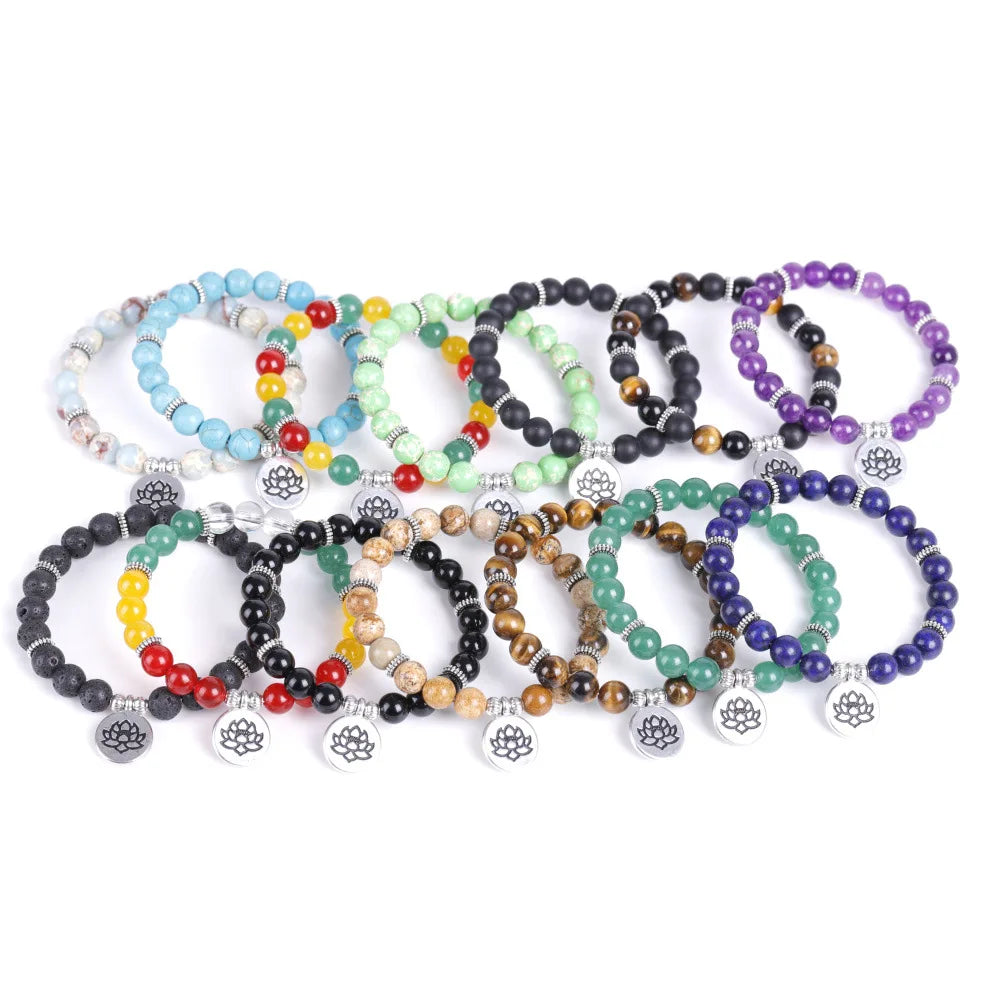 Charm Blue Beads Flower Pendant Trendy Natural Stone Bohemian Style Couple Bracelet