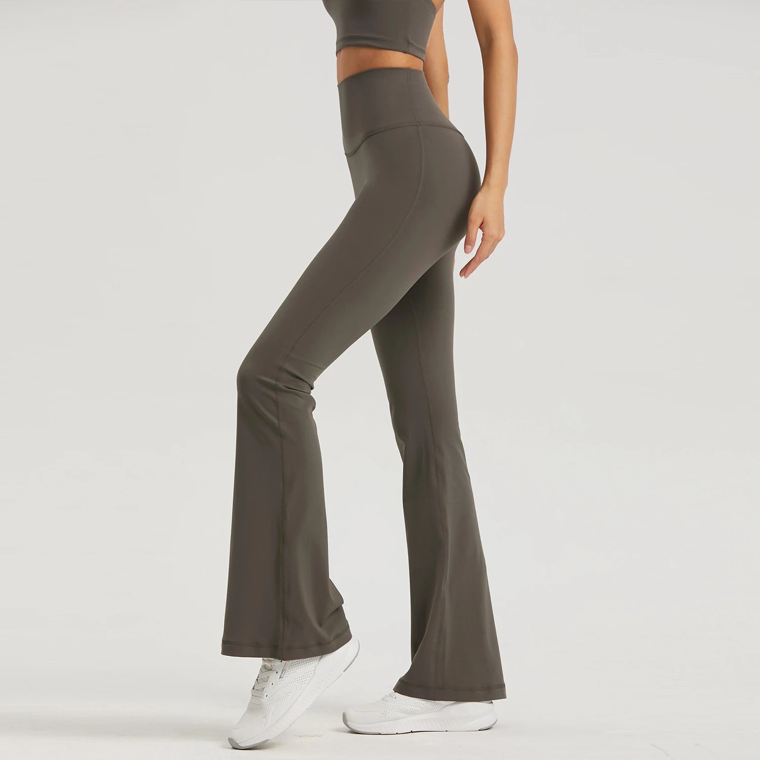 FLW Custom Sportswear Solid High Waisted Yoga Pants Full Length Flare Workout Gym Leggings Sweat-Wicking Four-Way Stretch for