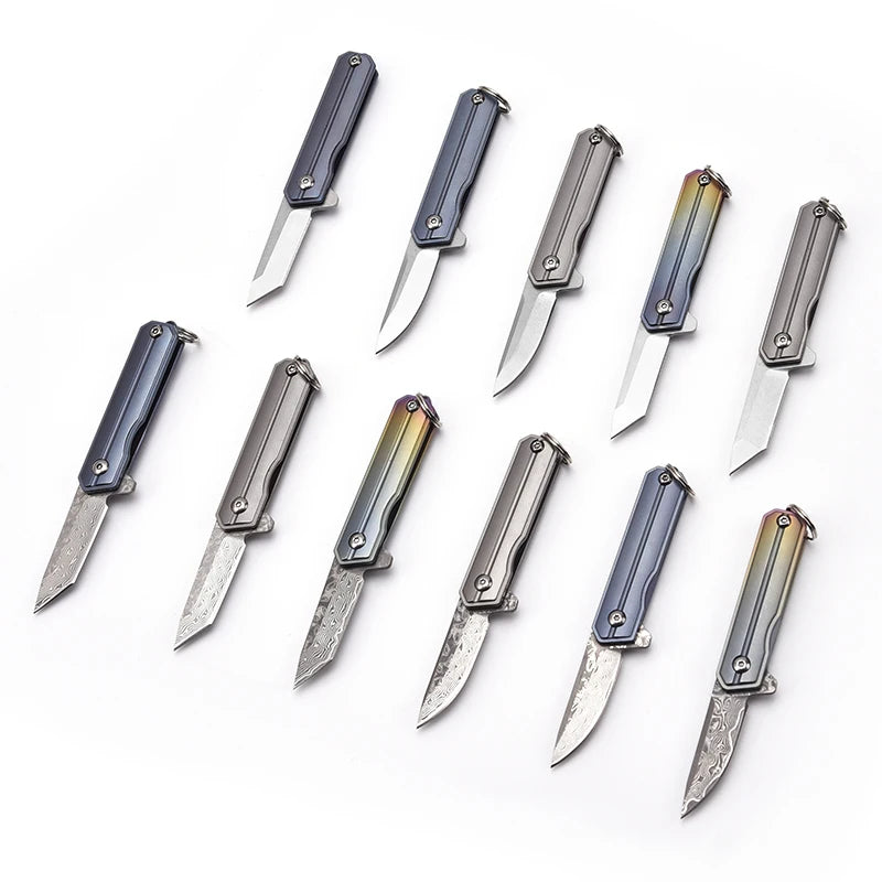 New Launch D2/Damascus Folding Pocket Knife Keychain for Women's Self-Defense Outdoor Camping Hunting with Aluminum Box