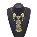 Bohemian Gypsy Heart Flower Choker Bib Necklace Carves Flower Coin Chunky Statement Turkish Necklace