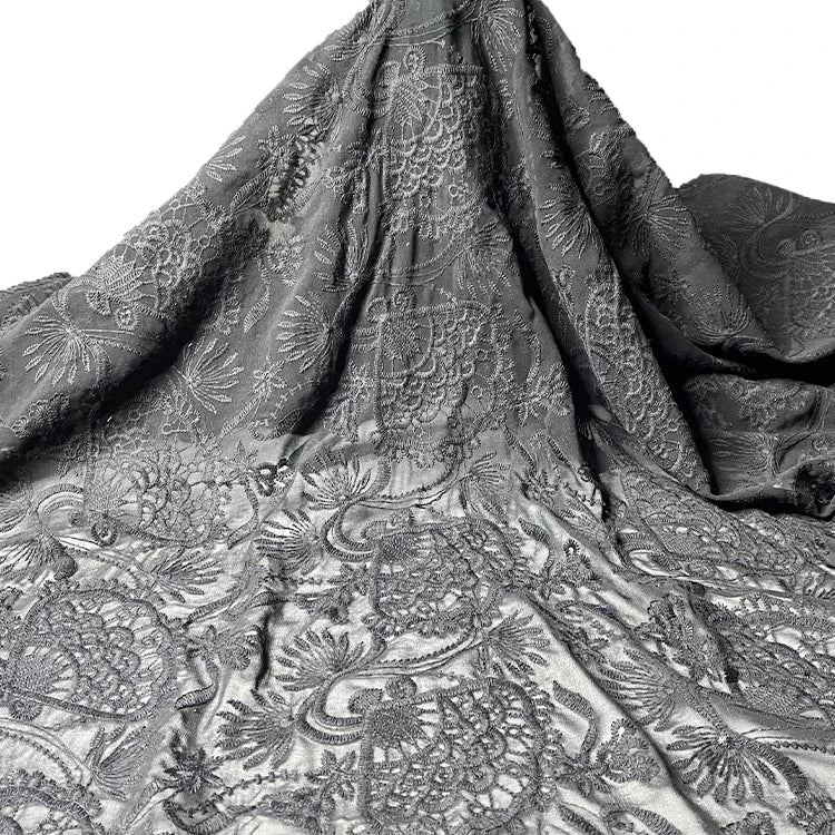 Harvest 100% Polyester Silk Chiffon Black Thread Shaped Floral Kimono Style Fabric for Women and Children Apparel