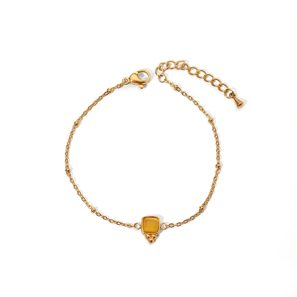 Competitive Price Stainless Steel Gold Plated Rectangle Opal Natural Stones Women Bracelets Tarnish Free Jewelry
