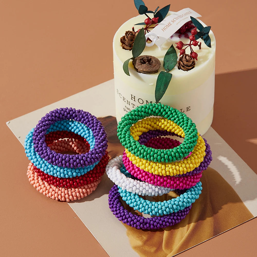 Mix Nepal Bracelet Crystal Hair Ties Elastic Hair Scrunchies Ropes Beaded Ponytail Holders Hair Accessories for Women and Girls