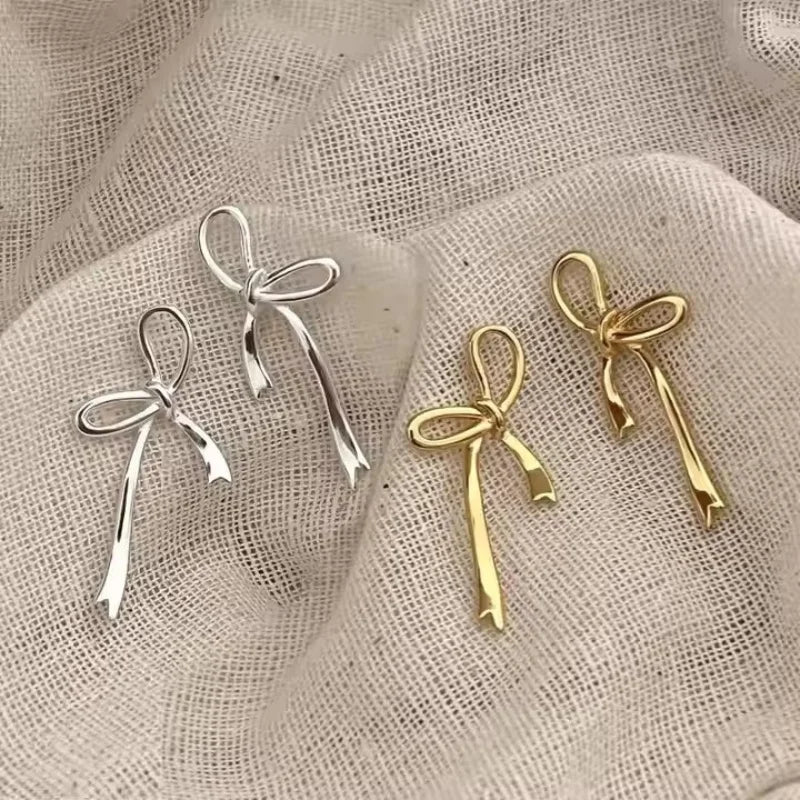 Fashion 925 Silver Jewelry Fine Bow Tassel Stud Earrings Women 18K Gold Plated 925 Sterling Silver Earrings Jewelry Factory