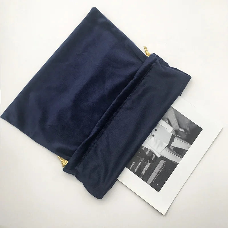 Custom High Quality Large Navy Blue Soft  Velvet  Cloth  Handbag Dust  Pouch Gift Shoe Luxury Packaging Drawstring Bag