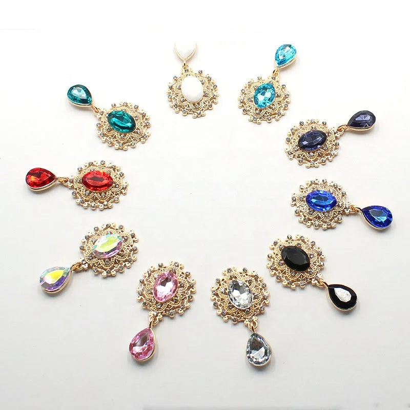 New Arrival 3D Gold Bottom Flower Disk Drop Shape Alloy Rhinestones Loose Sew-on Glass Material