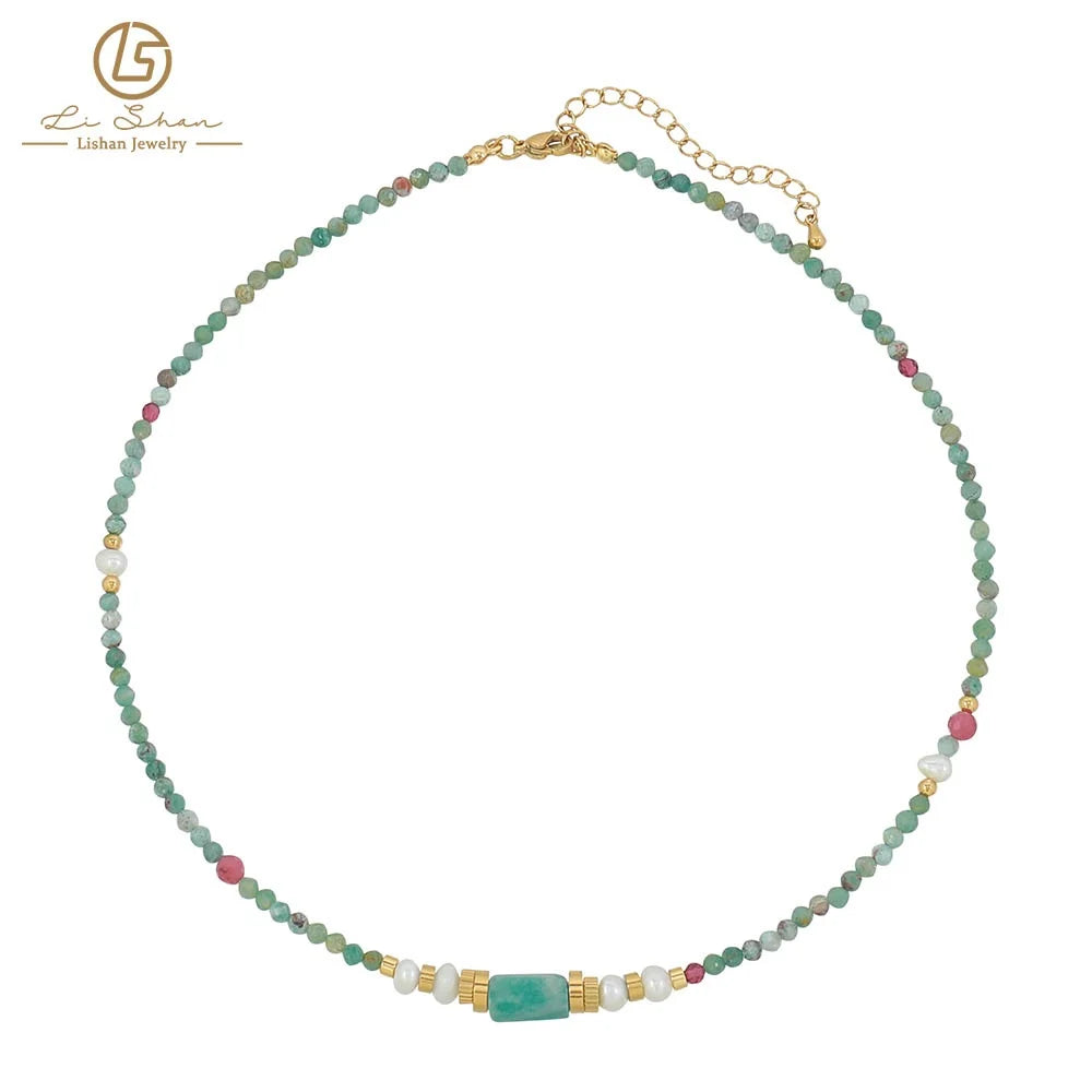 Eye Agate Natural Stone Freshwater Pearl Natural Turquoise Long Beaded Necklace Luxury Jewelry Natural Stone Long Necklaces