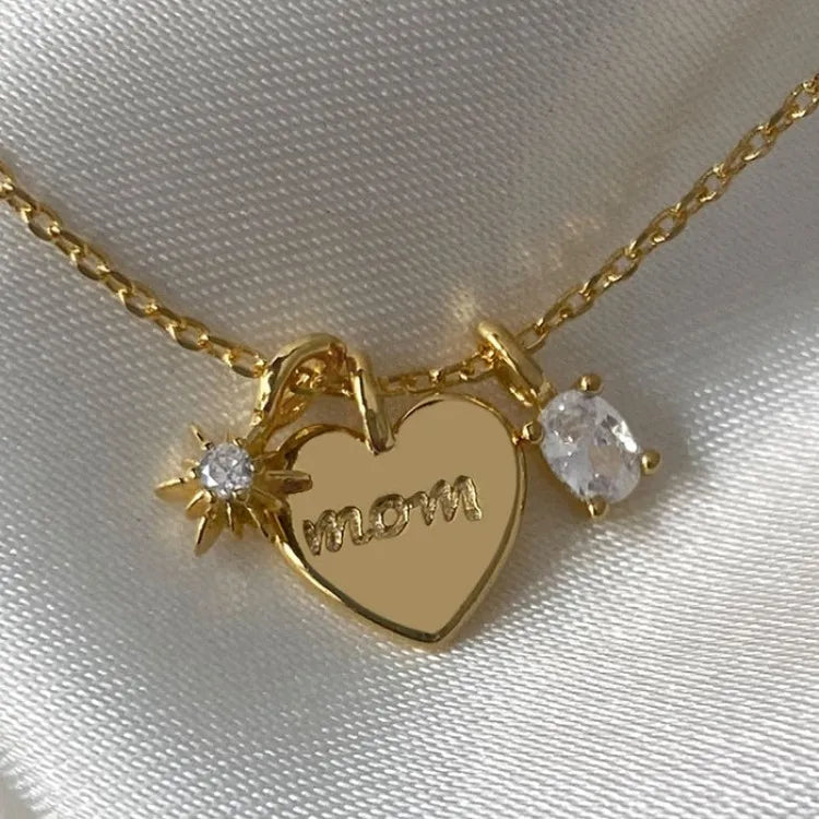 New Fashion Stainless Steel 18K Gold Plated Chain Custom Mothers Day Fashion Pendants & Charms Heart Zircon Necklaces for Women