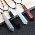 Natural Stone Gemstone Bullet Shape Healing Pointed Chakra Beads Crystal Quartz Stone Charms Pendants With 18 Black Rope