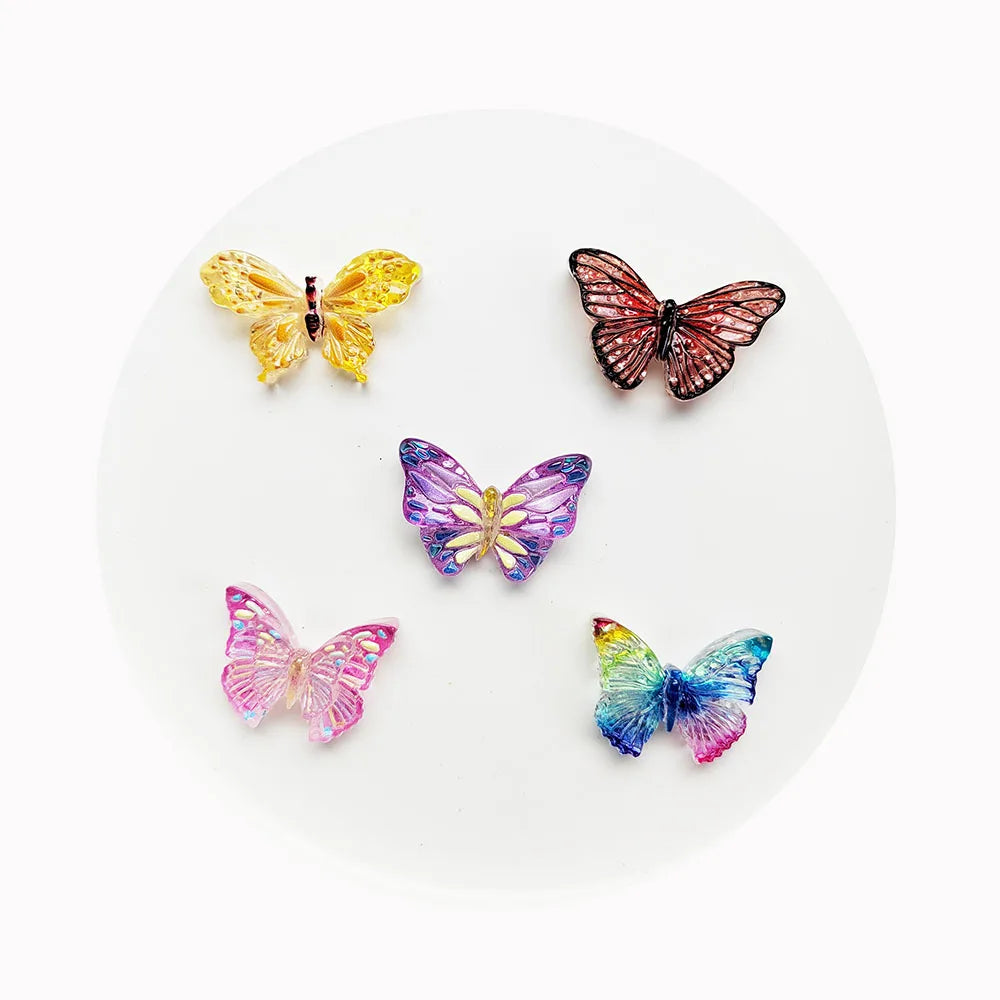 100Pcs/Lot Mini Flower Butterfly Flatback Resin Cabochons Scrapbook DIY for Phone Case Hair Bow Center Decoration Accessories