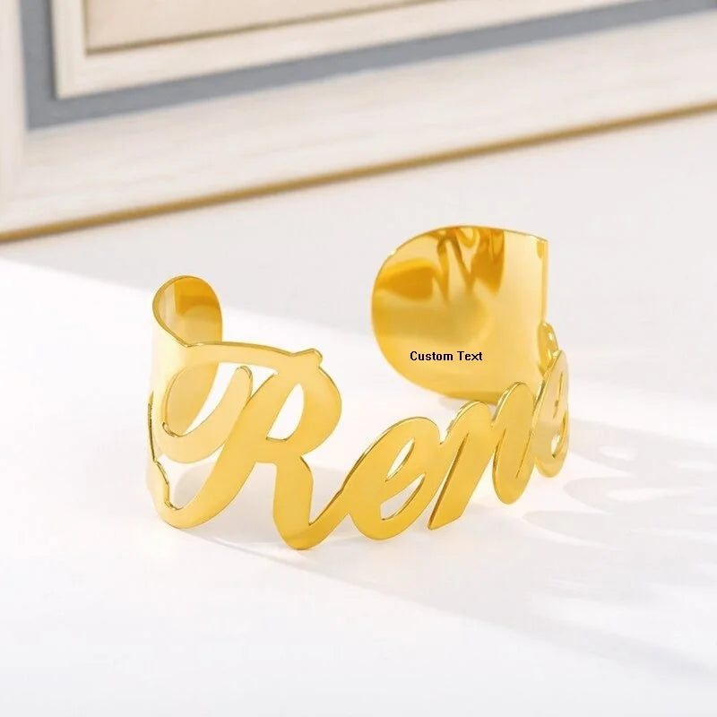 Trend New Stainless Steel Fashion Jewelry Name Men Women Universal Exquisite 18K Gold Plate Fashion Custom Logo Name Cuff Bangle